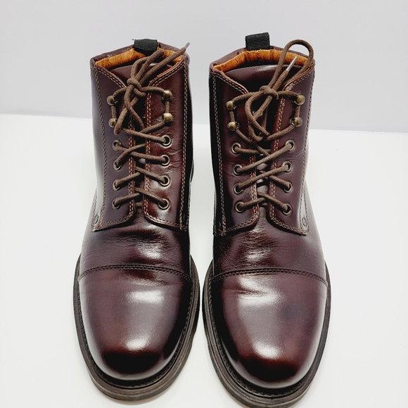 Club Room Italy Made Men Sz 11M Brown Leather Cap-Toe Lace Up Dress Ankle Boots. - Picture 7 of 13